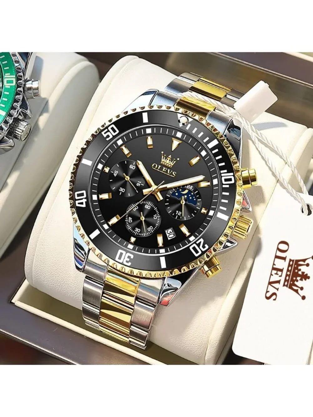 Men's Silver Black Stainless Steel Luxury Chronograph Analog Waterproof Watch